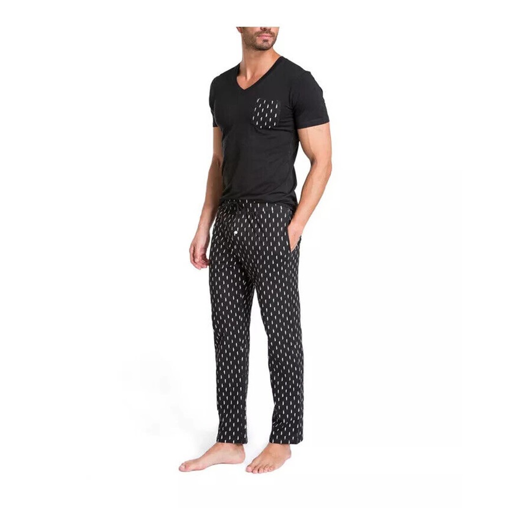 Jared Lang Mens Large Black & White Lightning Pajama Gift Box Set Short Sleeves